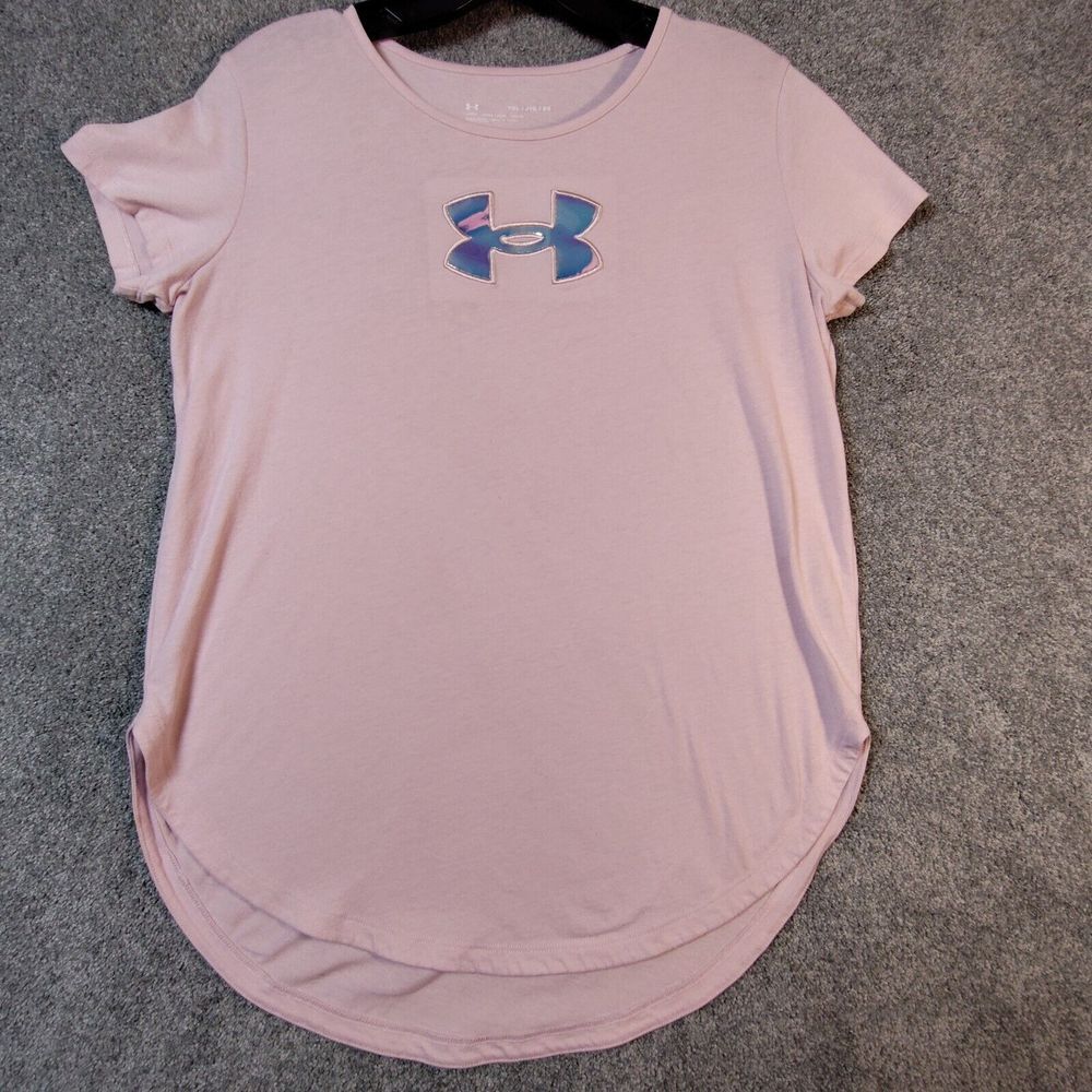Under Armour Girls Logo Loose Fit Light Pink T Shirt Youth YXL